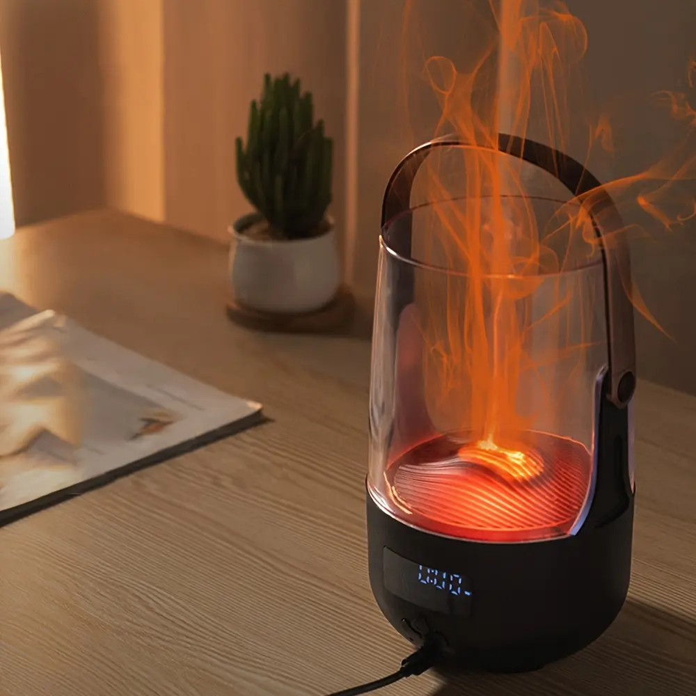 Flickering Flame Diffuser  Vintage 200ML remote control Humidifier with Timer & Auto Shut-Off for Relaxation room decor valentine day gift Smart Aromatherapy Diffuser essential oil aroma diffuser Aroma Diffuser with LED