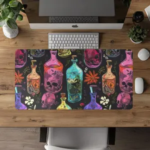 Skull Potion Bottle Desk Mat, Witchy Desk Decor, Witch Apothecary, Dark Aesthetic Gaming Mousepad, Gothic Desk Pad, Dark Academia Mouse Pad