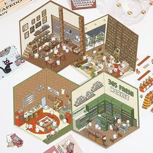 Miniature Scene Dly Sticker Book, 4 Sets DIY 3DSticker Scene Sticker, Cute Cartoon CreativeSticker, Make Your Own House Sticker forScrapbooking & Journal Making