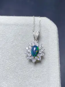 Women's S925 Silver Natural Opal Pendant Necklace, Perfect Gift for Her, Ideal for Weddings & Anniversaries