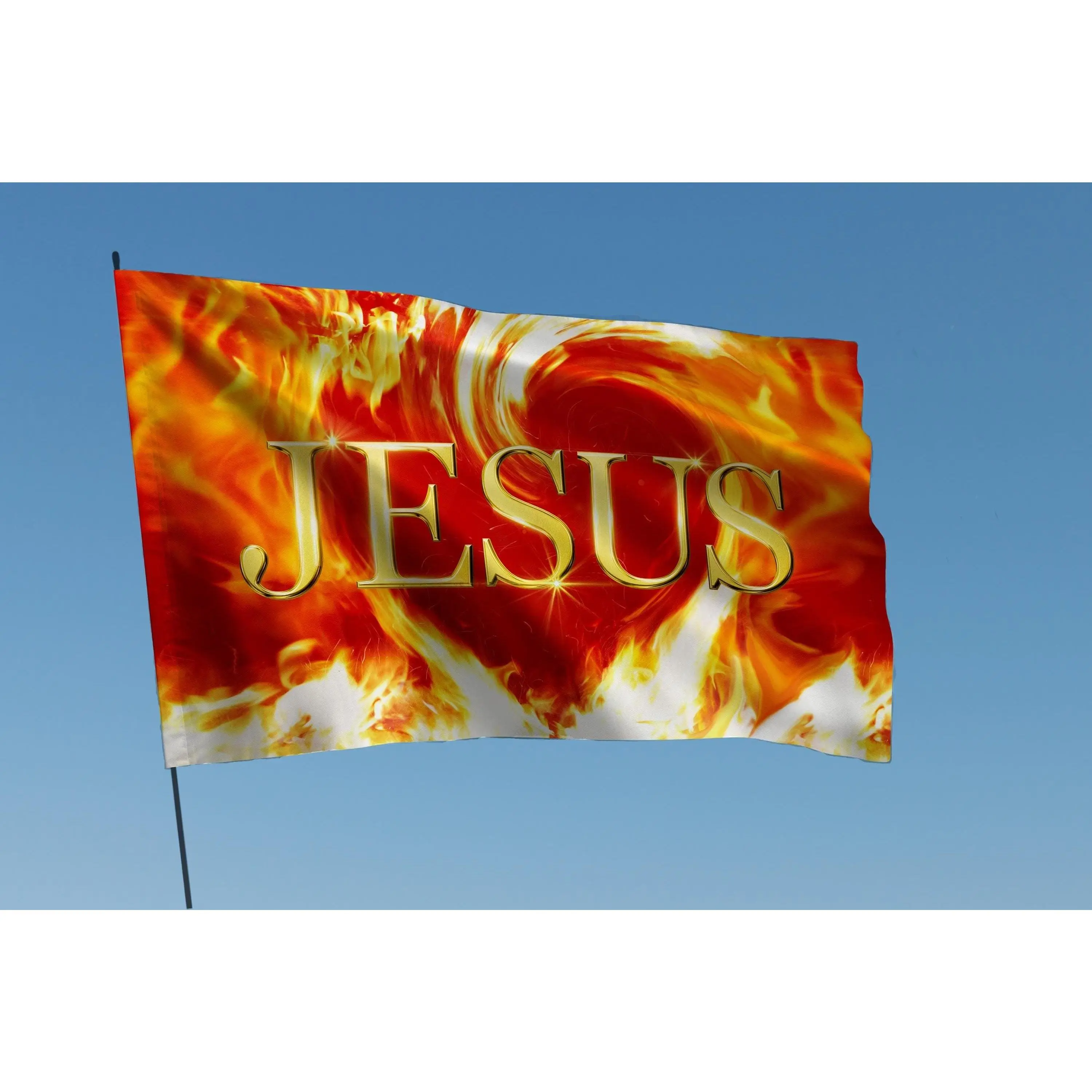 Jesus Fire Silk Worship Flag: Christian Banner, Prophetic Dance
