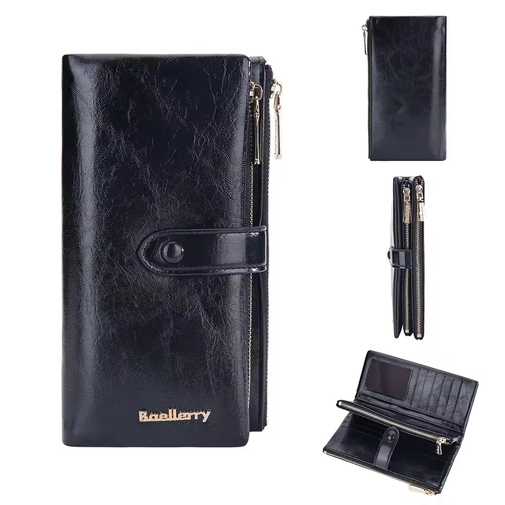 BAELLERRY Durable Fashion Wallet for Women - Women’s Plain Long Double-Zipper Multi-Card Holder Clutch Purse with Snap Closure, Wallets For Women