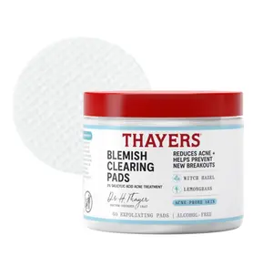 Thayers Blemish Clearing Acne Pads, Salicylic Acid Acne Treatment for Face, Pore Reducing, Exfoliating, and Soothing Skincare, Witch Hazel Toner Pads, 60 Ct