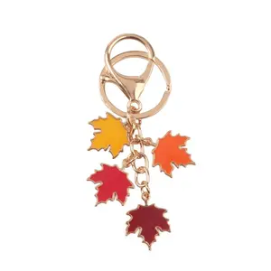Maple Leaf Maple Leaf Keychain with Pearl Lanyard Charms Enamel Plant Key Rings Alloy Fashion Leaf Metal Keyring Backpack