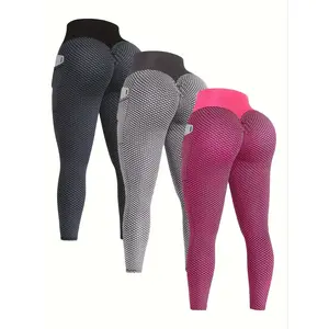 3-piece High Waist Yoga Pants with Pockets - Smooth, Enhancing, Stretchy - Women's Fitness Clothing