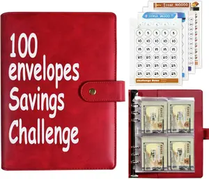[New Deal]- 100 Envelopes Money Saving Challenge Binder, Fun and Easy Savings System to Save $5,050, $10,000, $500, $1,000, A5 Budget Binder Planner Book Tracker with Cash Envelopes, Guide (Red)