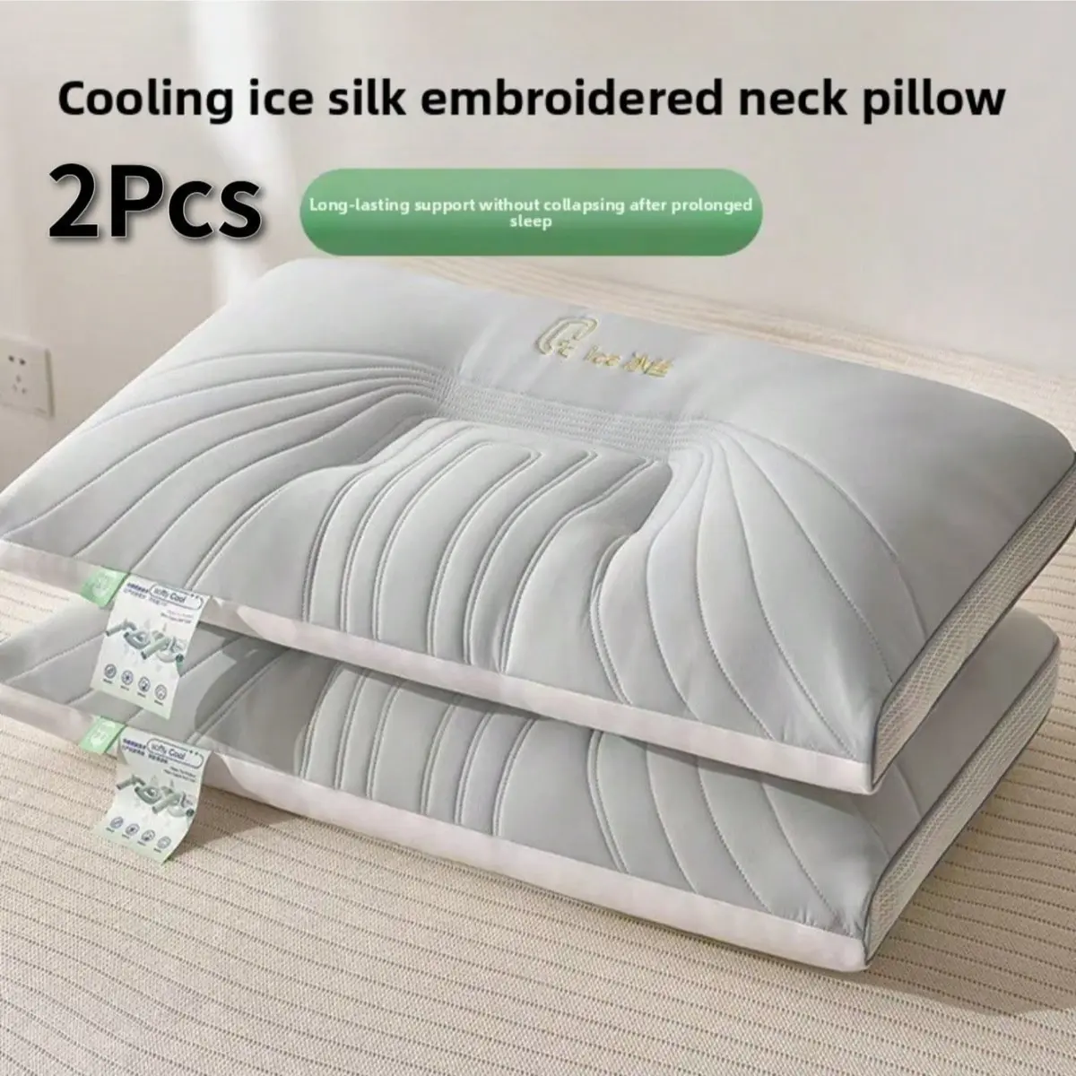 2 Pack 3D Ergonomic Neck Support Pillow, 100% Polyester Fiber Filled Cervical Pillow, Breathable Machine Washable All Season Sleeping Pillow for Side Back Stomach Sleepers, Ideal for Bedroom Dorm Hotel Travel