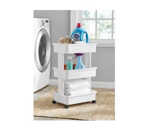 3-Tier Multi-Purpose Rolling Cart – Arctic White Plastic Laundry Cart for Easy Storage, Organization, and Mobility