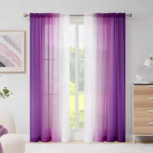 Purple Ombre Sheer Curtains 96 Inch Length for Living Room, Bedroom Chiffon Purple White Gradient Rod Pocket Voile Drapes, 52 by 96 Inch, 2 Panels