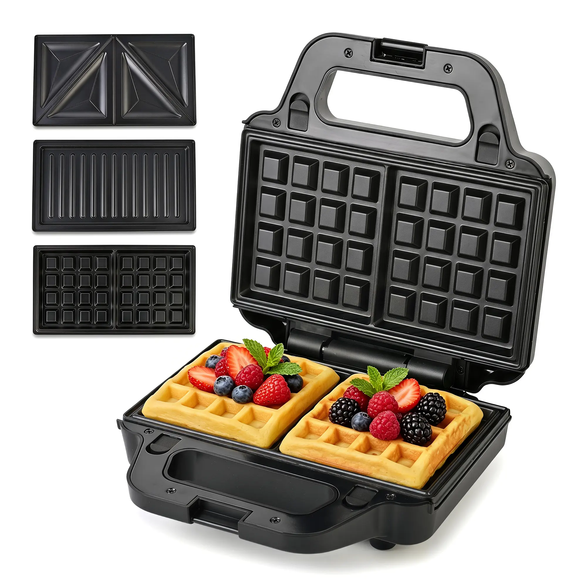 SUSTEAS Waffle Maker with Removable Plates, 3-in-1 Electric Sandwich Maker and Panini Press Grill, Nonstick Compact Breakfast Maker for Small Kitchens