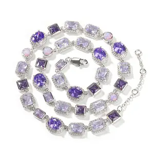 Fashion Luxury 10mm Geometric Purple Gemstone Necklace Hip Hop Trend Jewelry for Men and Women Unisex Statement Piece