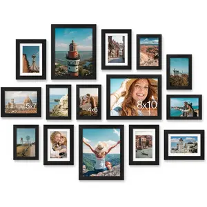 15 Pack Picture Frames Collage Wall Decor for Mounting or Tabletop Display, Gallery Frame Set for Family, Multi Sizes Including 3 count 8x10, 6 count 5x7, 6 count 4x6, Black