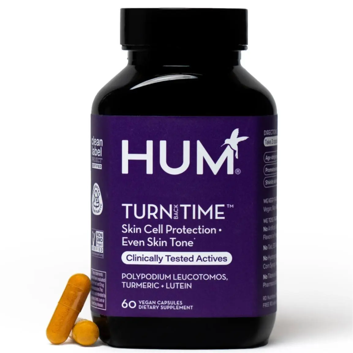 HUM Turn Back Time - Youthful Skin Supplement with Turmeric, Green Tea Polyphenols, and Lutein - Anti-Aging Skin Capsules for an Even Skin Tone (60 Count)
