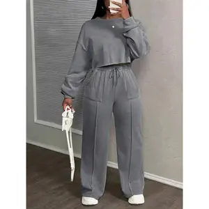 Women’s Sportswear Set, Two-Piece Fleece Short Top & Casual Pants, Fall/Winter for Running, Walking, Hiking, Yoga, Fitness, Sweatshirt Sets