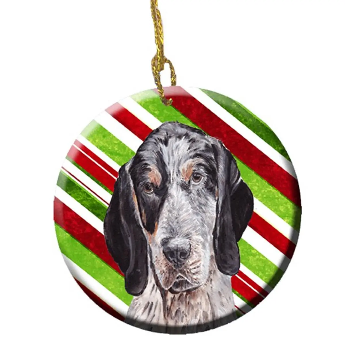 Blue Tick Coonhound Candy Cane Christmas Ceramic Ornament