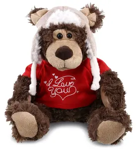 DOLLIBU Grizzly Teddy Bear Stuffed Animal - Durable, Soft, Fluffy Polyester, Red Embroidered "I Love You" Shirt, Cuddly Gift for Adults, Bedroom Decor Accessory