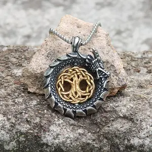 GTHIC Ouroboros Tree of Life Stainless Steel Spinner Viking Pendant Norse Accessories for Daily Wear