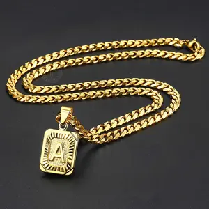 Unisex Initial Fashion Necklace for Women Men 26 Letters Pendant Gold Color Cuban Curb Chain For men Style  Jewelry