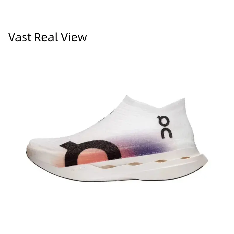 Elite Marathon Racing Shoes, White and Pink Gradient Colorway, Laceless Design