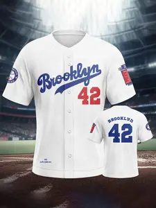 #42 Men's Baseball Fashion Sweatshirt, White Baseball Jersey, Comfortable Fabric, Ideal for Sports Training, Perfect Gift for Sports Enthusiasts