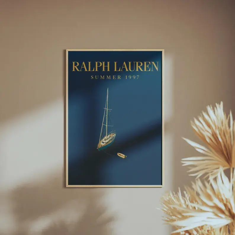 Luxury Sailboat Artistic Digital Print Wall Art - Nautical Old Money Poster, Coastal Navy Home Decor, Home Inspo for Bedroom & Study, Universal Photo Paper Wall Decoration, Kid Room