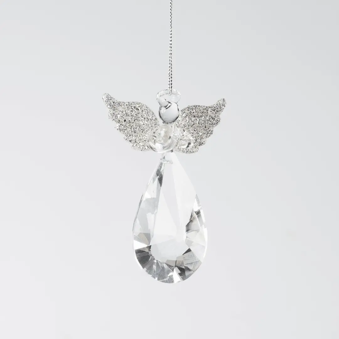 Solid Clear Glass Angel Wing Ornament