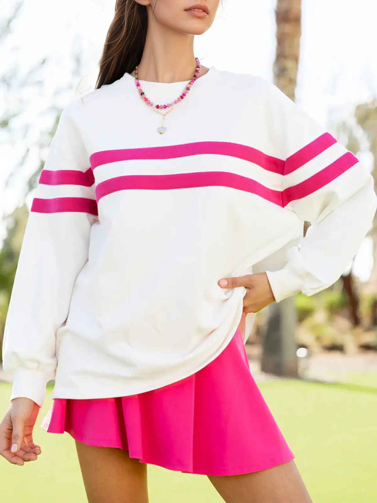 FISOEW Women's 2 Piece Workout Set, Casual Color Block Long Sleeve Sweatshirt and High Waisted Skirt with Elastic Waist for Gym Day, Light, Breathable, Longsleeves, Fitted, Fabric, Fashion, 2 Piece Sets