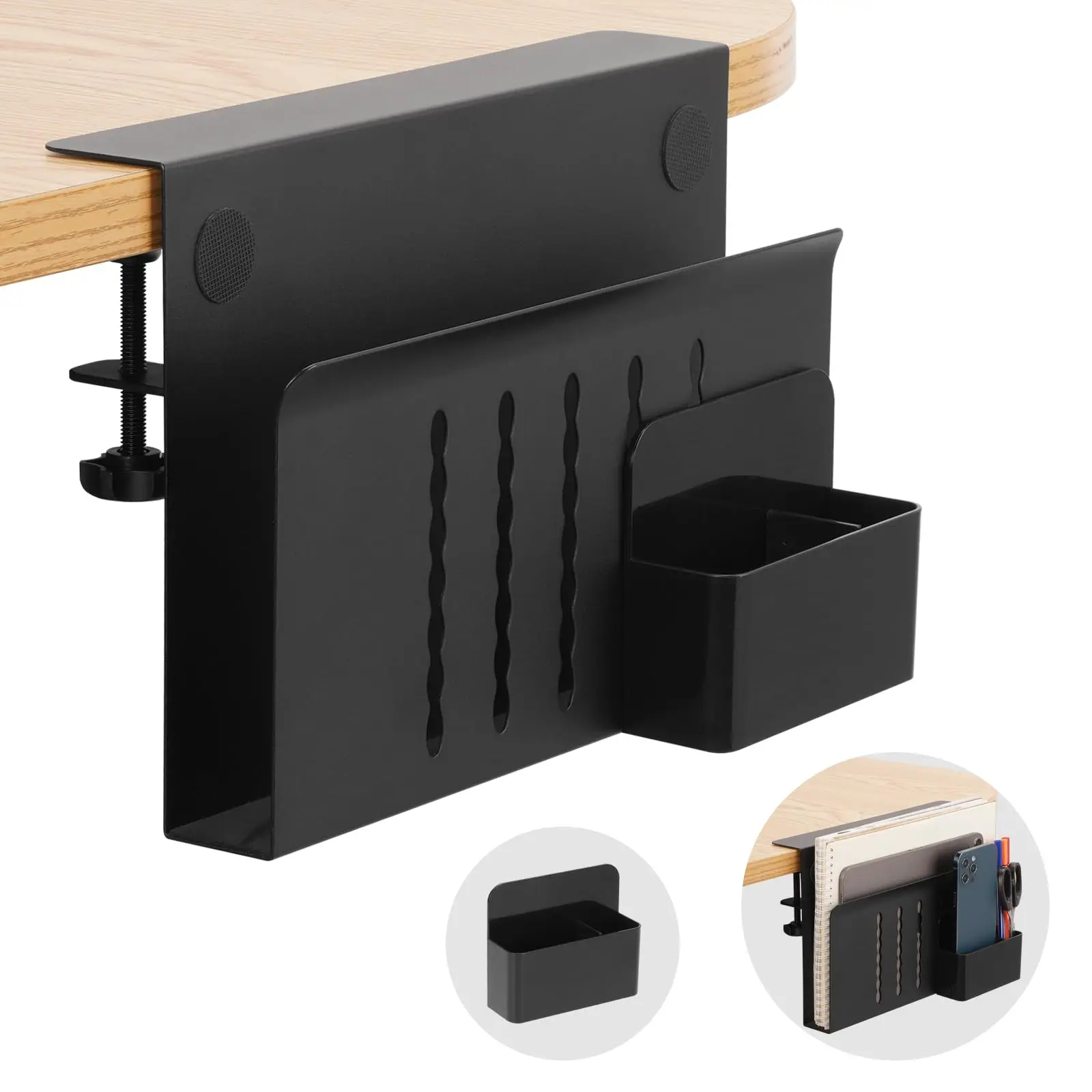 2 Pack Desk Side Storage Holder Desk Organizer for Laptop Clamp-On Desk Shelf, Drilling Standing Desk Drawer, For Office Supplies & Studio Essentials (Black)