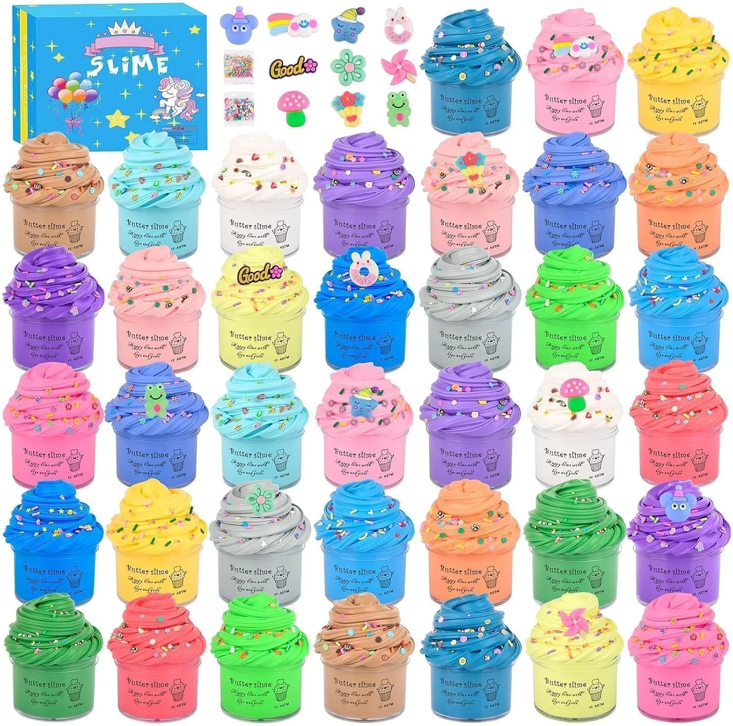Mother's Day Gift 38 Pack Christmas Butter Slime Kit, Kids Sensory Tactile Fidget Toy, Educational Slime Games, Soft & Non-Sticky,