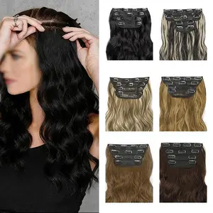 16-20-24 Inch Big Wave Clip-in Hair Extensions, 4-Piece Glueless Invisible Synthetic Hair Pieces, 180°C Heat Resistant, Easy to Wear, Add Hair Volume & Length for Women Daily Party