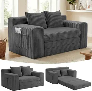 WINZOO Boneless Loveseat Sleeper Sofa Bed: 3-in-1 Convertible Sofa Bed with Side Pockets & Handle,Pull Out Couch with 2 Pillows,Folding Futon for Small Space,Living Room & Bedroom,Corduroy Fabric,No Assembly
