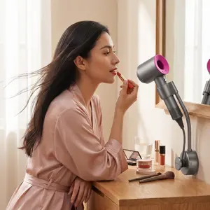 Renter Friendly Hands-Free Hair Dryer Holder| No-Drill Adjustable Suction Blow Dryer Stand