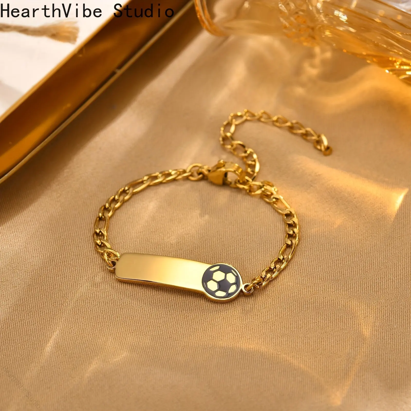 Unisex Soccer Themed Chic Elegant Sports Wristband - 304 Stainless Steel, Custom Engraving, DIY Name & Date, HearthVibe Studio Holiday Gift, 1pc, Chic Sports Wristbands, Elegant Sports Wristbands
