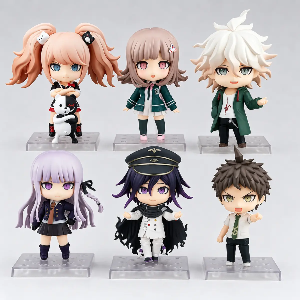 Danganronpa Chibi Figures, Junko Enoshima Chiaki Nanami Nagito Kyoko Kokichi Hajime Movable Anime Figurines, Interchangeable Face Boxed Collectible Toy, Desk Display Gift for Danganronpa Game Fans