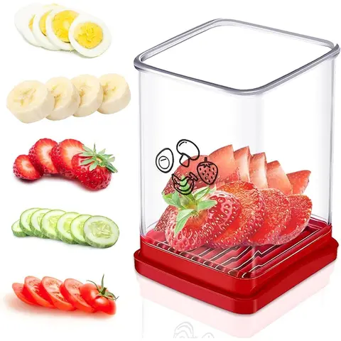 Small Stainless Steel Strawberry Cup Slicer with Push Plate - Wavy Edges, Smooth, Covered Safe Blade, Egg-Cutting Ready, Cute Kitchen Gadget, Household Item, Portable Fruit Tool