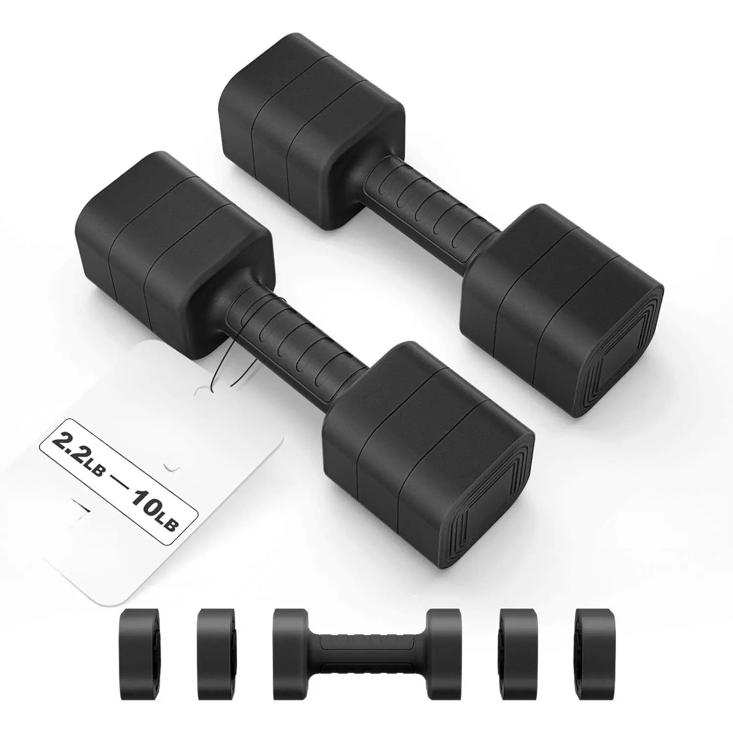 Adjustable Dumbbell Set of 2, 10LBS/20LBS/30LBS Adjustable Weight Set, Anti-slip Handle, 3 in 1 Free Weights Dumbbells Set for women at home, 2.2lb, 3.6lb, 5lb, for Home, Office, Gym Exercise Training