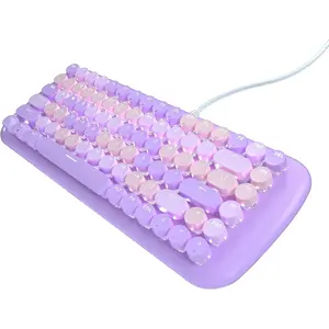Cute Colorful Wired Mechanical Keyboard for Girls and , Round Keycaps, Compact 84 , 10 Lighting Effects White Backlit,   ()