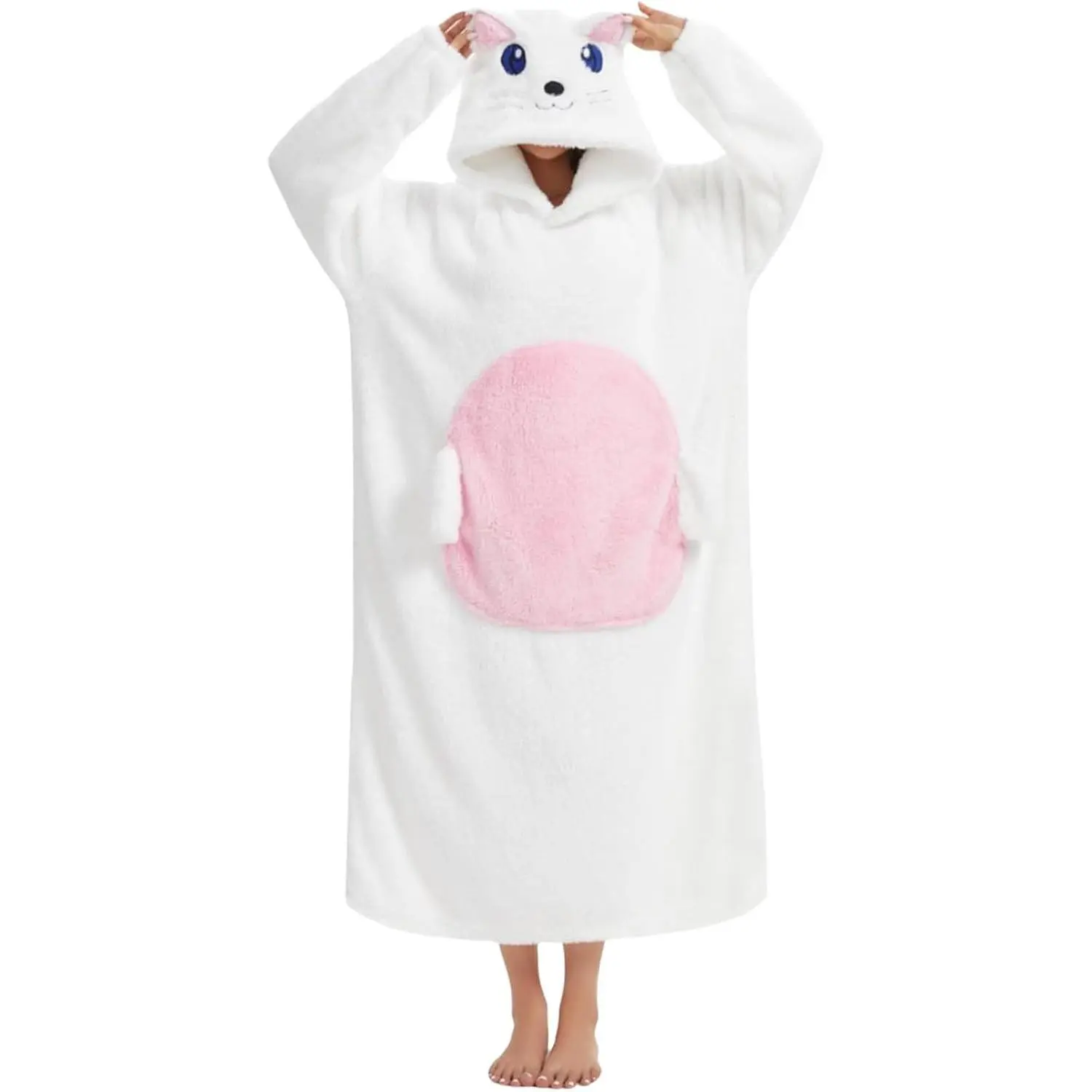 Wearable Blanket Hoodie Unisex Adult Oversized Long Pullover Sweatshirt with Sleeves for Women Men
