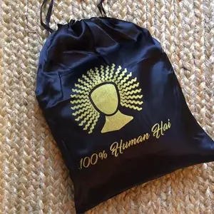 GIFT-Wig Human Hair Silk Satin Storage Bag Drawstring Travel Bag for Hair Bundles Wigs Extensions Soft Black