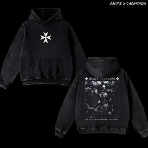 Black Templars "No Pity, No Remorse, No Fear" Warhammer 40K Hoodie, new arrival in premium washed fabric for vintage comfort, perfect for Rogal Dorn fans, gamers, and sci-fi lovers