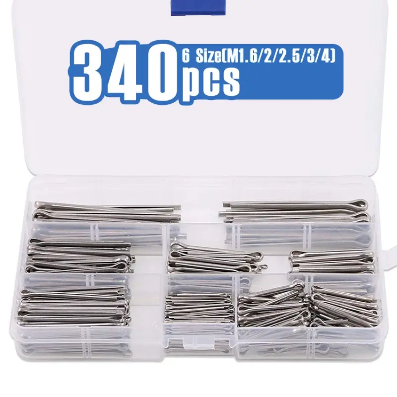 340 PCS 6 Sizes Stainless Steel Cotter Pin Clip Key Fastner Fitting Assortment Kit Replacement for Automotive, Mechanics, Car Garage