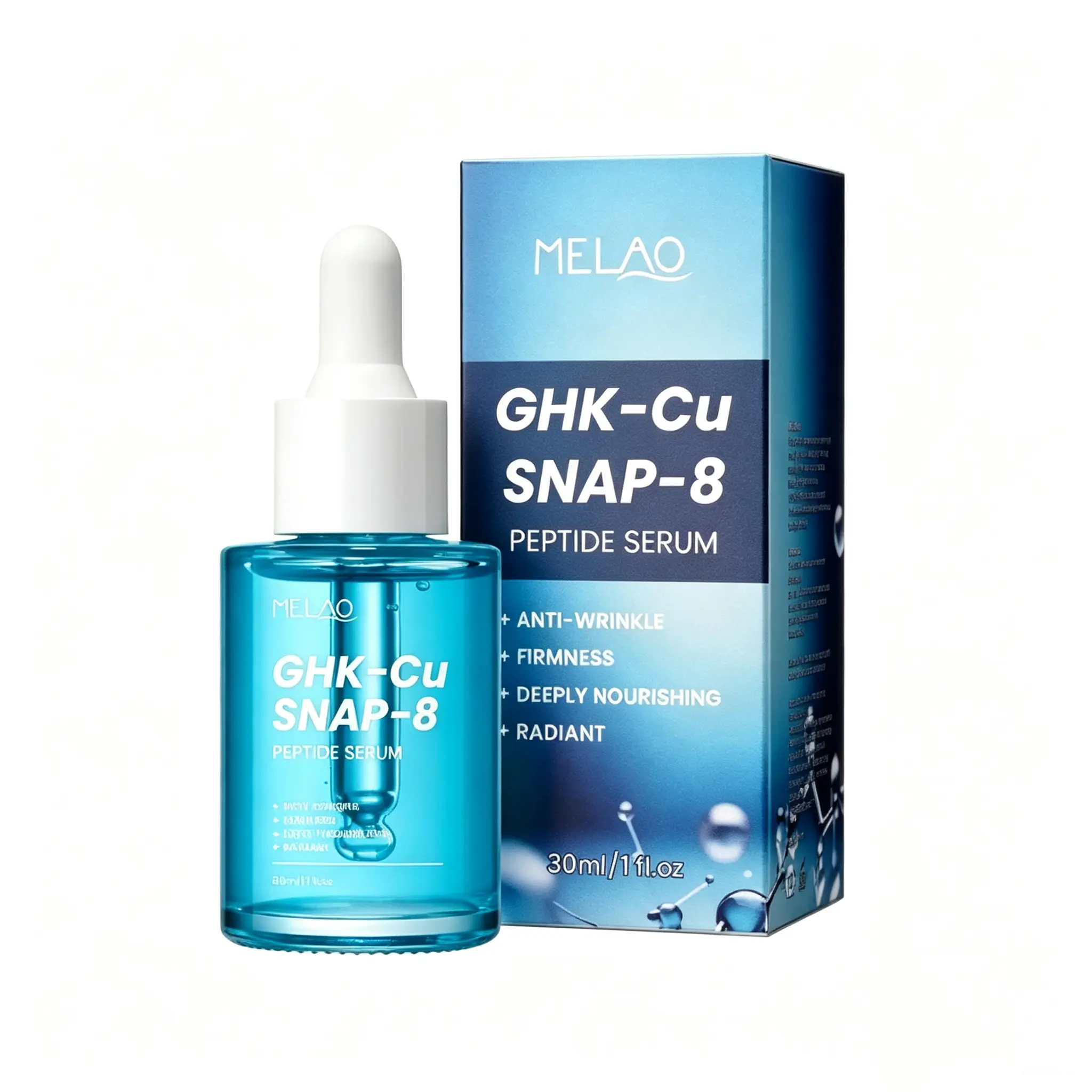 GHK-Cu & SNAP-8 Peptide Facial Serum 30ml - Lightweight Copper Peptide with Hyaluronic Acid. Supports Firmness, Hydration & a Youthful-Looking Complexion.