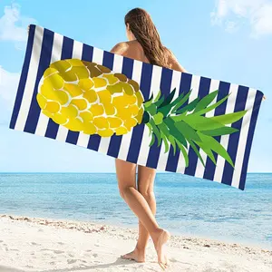 1pc Pineapple Striped Beach Towel, Super Absorbent & Quick-drying Swimming Towel, Lightweight & Soft Beach Blanket, Suitable For Beach Swimming Outdoor Camping Travel, Ideal Beach Essentials
