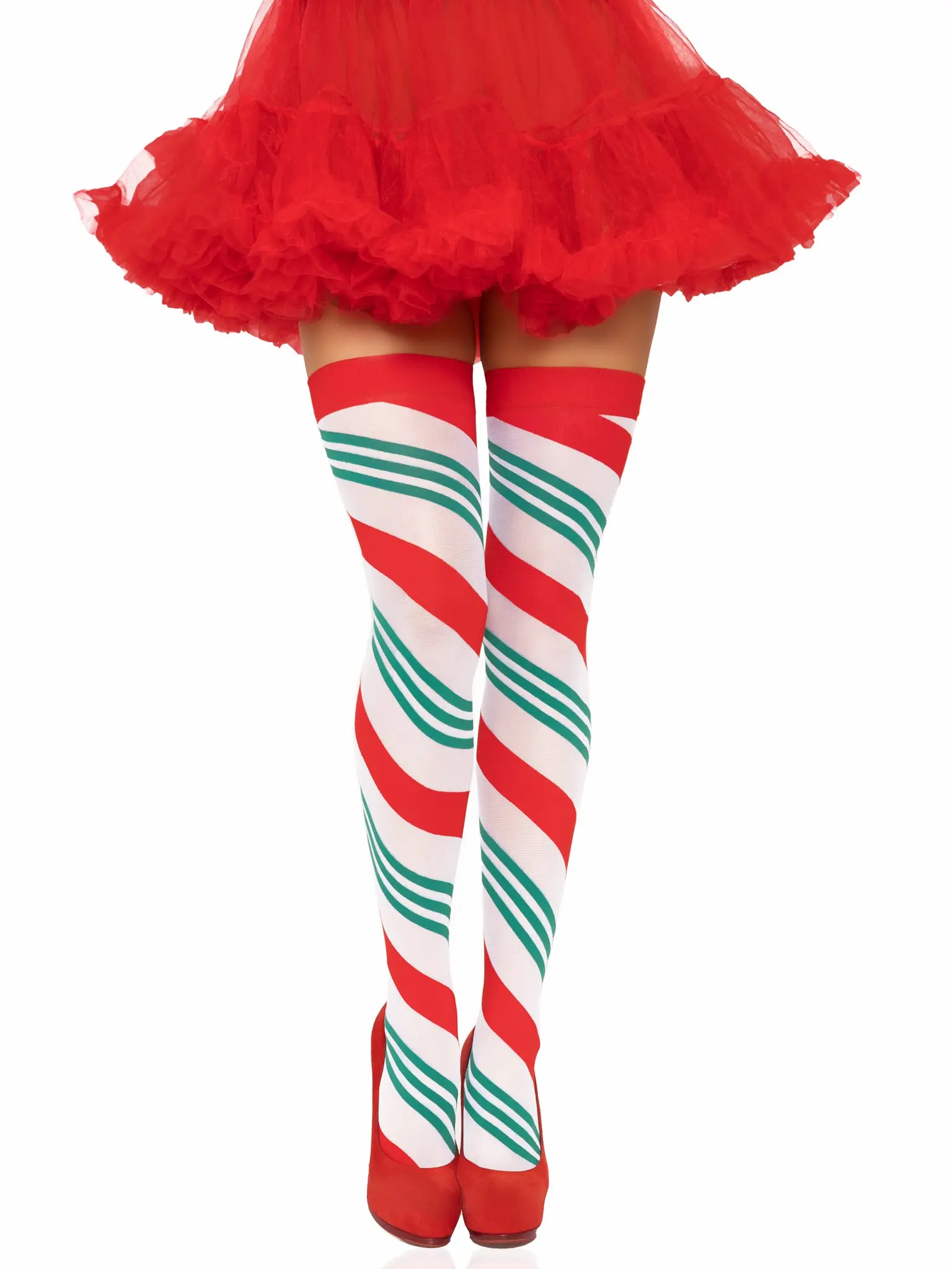 Women's Fashion Thigh High Stockings - Jolly Holiday Stripes, Sexy Breathable Ultra-Soft Stretchy Hosiery for Christmas Outfits, Fabric, Striped, Flirty, Full Length, Invisible Look, Ultra-Soft Weave, High Stretch, Do Not Bleach, Drip Dry, Hand Wash Only,