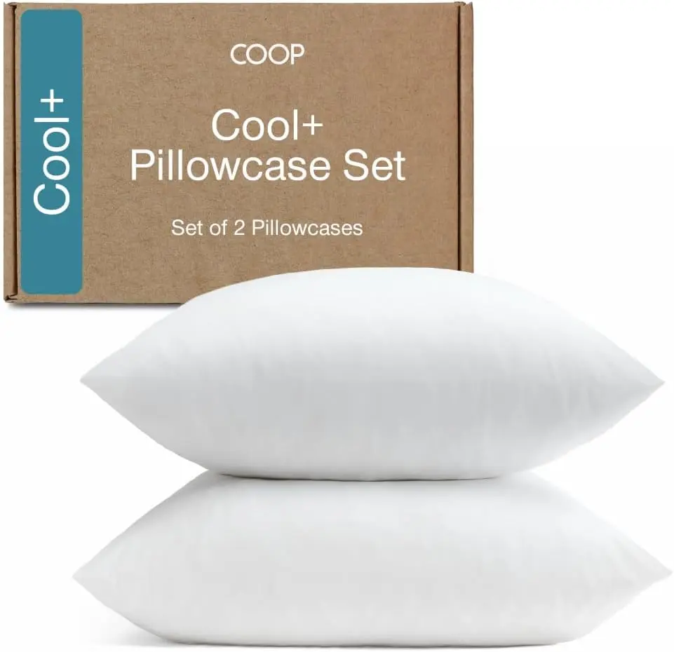 COOP Sleep Goods Cool+ Cooling Pillowcase Set (Set of 2) - Cool-to-the-Touch, Breathable, Silky-Soft Luxury Spa Night Fabric Pillow Cases for Hot Sleepers, Wrinkle-Resistant, Shrink-Resistant, Machine Washable, Queen, King, White, Dove Grey