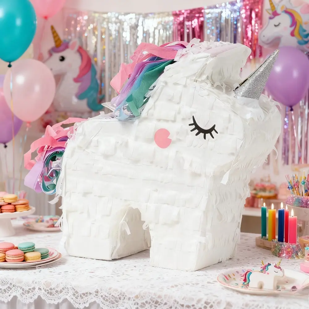 Mini Unicorn pinata with Gold Horn, Holds 1 Cup Candy for Birthday Parties and Whimsical Celebrations