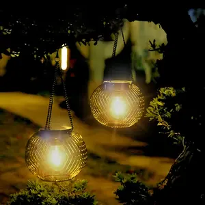 Easter  Solar Lantern Hanging Outdoor Waterproof,  Lanterns with Modes of Solar, Solar Garden Lights for Lawn Patio Yard Backyard Decorations Cracked Glass Ball Light,Thoughtful gifts for family and friends