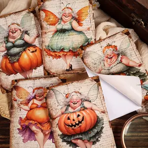 JAIIMAN 12postcards, 12stickers and 4 envelopes Dual Material Halloween Grandma Thick Postcard Set, for Scrapbooking Supplies, Junk Journal, Greeting Card, Art Crafts, Photo frame Decoration