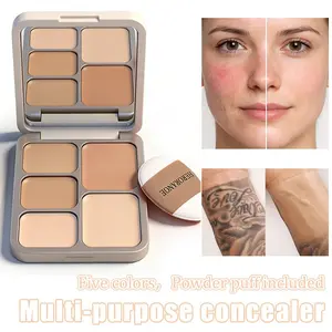 Five-Color Multi-Functional Concealer Palette, High Coverage for Dark Circles, Blemishes, Spots, Redness, Long-Lasting, All Day Coverage, Non-Drying, Easy to Blend, Buildable Coverage, Blurring Flawless Coverage