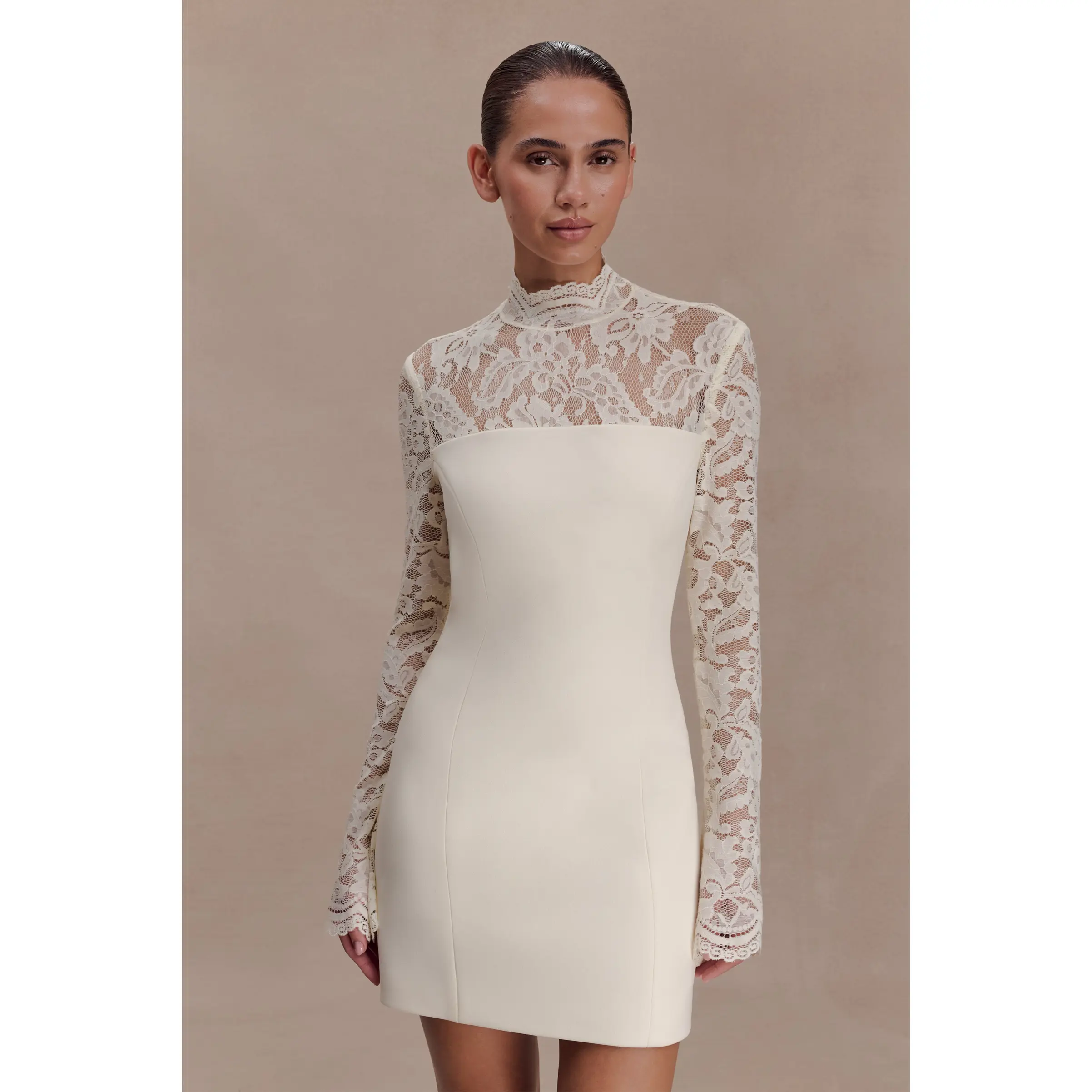 Aurelie Long Sleeve Lace Mini Dress - Ivory